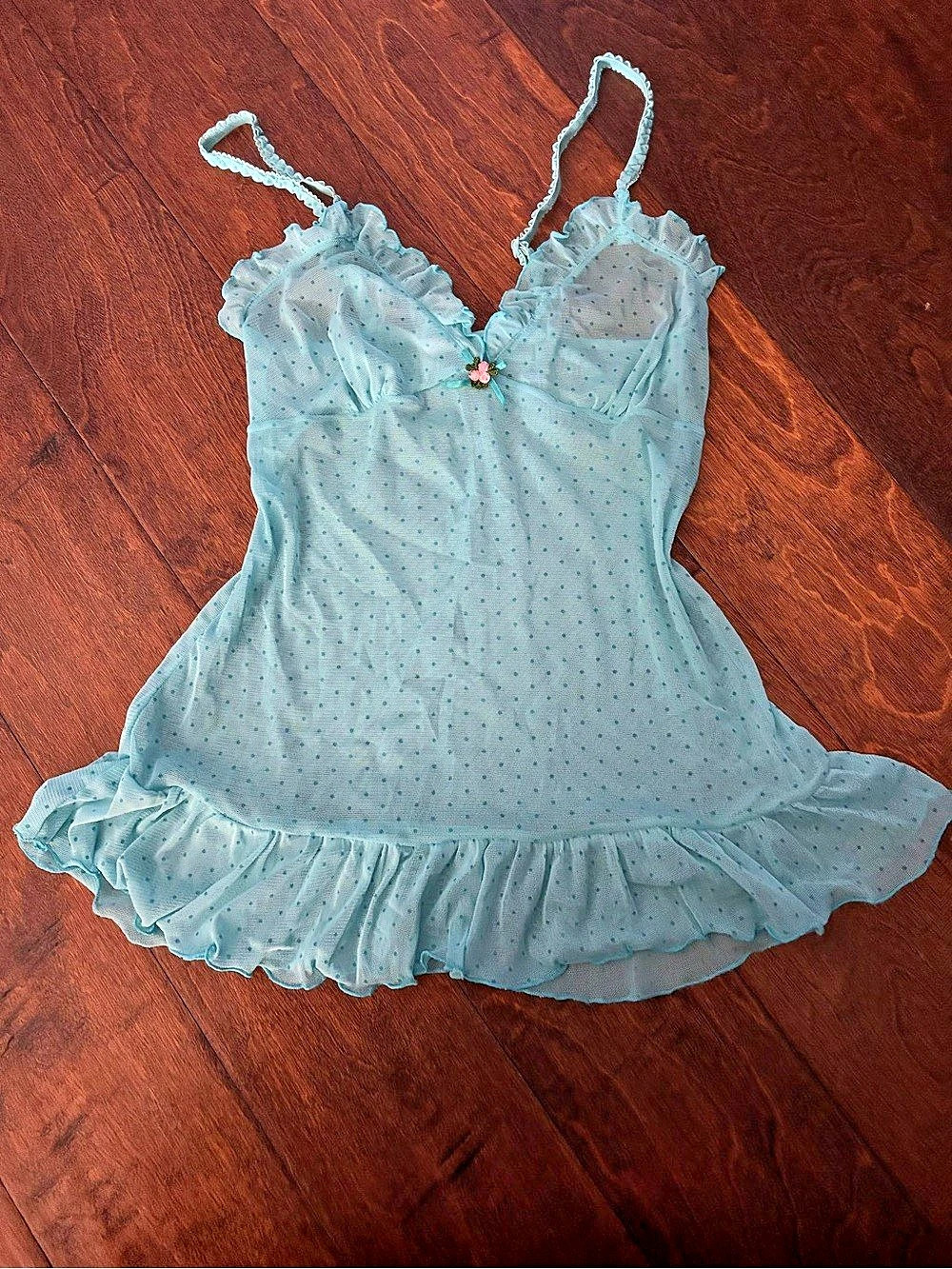 Blue Polka Dot Ruffle Mini Dress